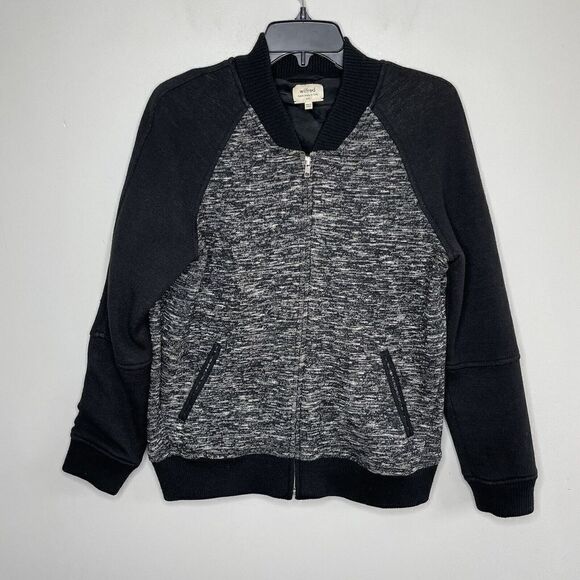 Aritzia WILFRED Womens Heather Black Wool-Blend Full-Zip Bomber Jacket Sz 6 - Picture 1 of 8